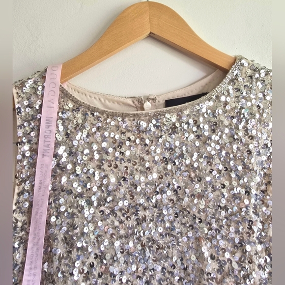 NWT! Mac Duggal, Sleeveless Sequined Midi Sheath Dress, Silver Nude, Size 2 - Picture 6 of 11